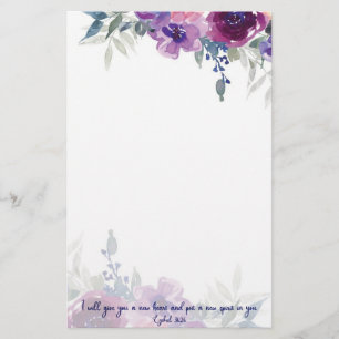 New heart scripture watercolor floral stationery