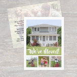 New Home 5 Photo Change of Address We've Moved Announcement Postcard<br><div class="desc">Share the joyful news of your new home with stylish custom photo collage moving announcement postcards. Pictures and all text on this template are simple to personalize. The wording "We've Moved" can be customized to "I" for a single person, or other text of your choice. (IMAGE PLACEMENT TIP: An easy...</div>