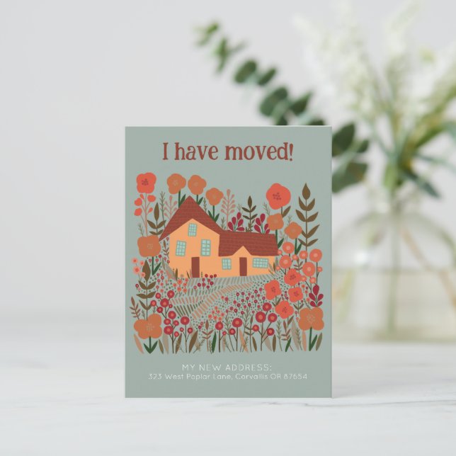 New Home Address I Have Moved Farmhouse Flowers  Postcard (Standing Front)