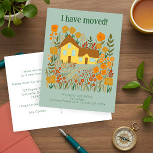 New Home Address I Have Moved Farmhouse Flowers  Postcard