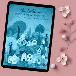 New Home Address Moving Cute Country Village Art Invitation