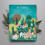 New Home Address Moving Cute Country Village Art Postcard<br><div class="desc">Customize this moving announcement card with your own text on the front and back! Click on “Personalize” above to edit the text. Then click "edit using design tool" to adjust the fonts, colours and placements. Check my shop for more or let me know if you'd like something custom! I can...</div>