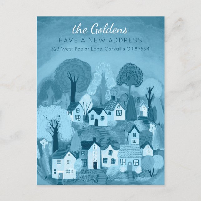 New Home Address Moving Cute Country Village Art Postcard (Front)