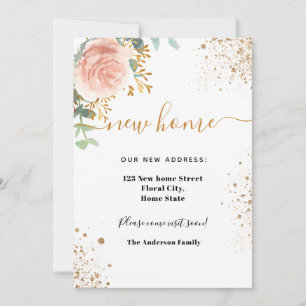 New home address rose gold floral eucalyptus announcement