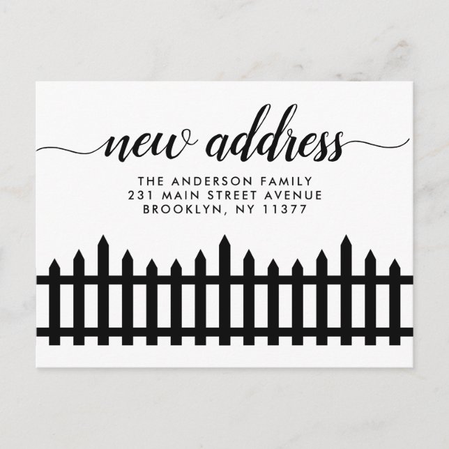 New Home Address Script We've Moved Fence Moving Announcement Postcard (Front)