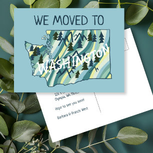 NEW HOME ADDRESS Washington State Illustrated Map Postcard