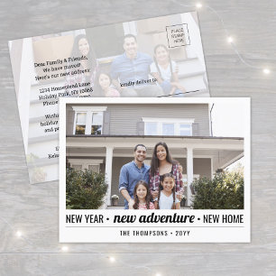 New Home Adventure Modern Script 2 Photo New Years Holiday Postcard