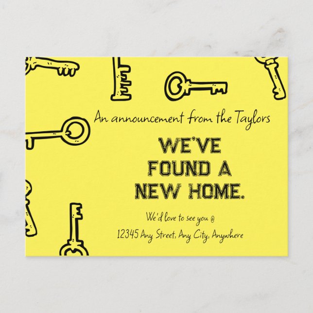 New Home Announcement/Key theme Postcard (Front)