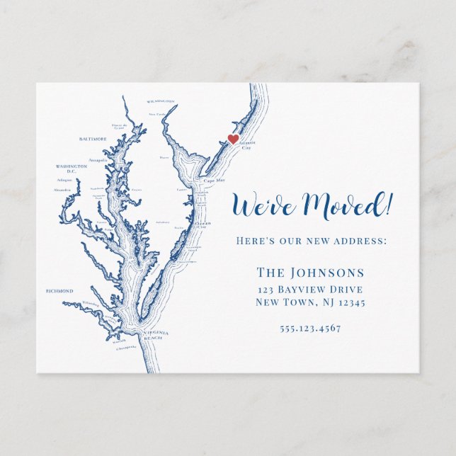 New Home Atlantic City New Jersey Map Moving Announcement Postcard (Front)