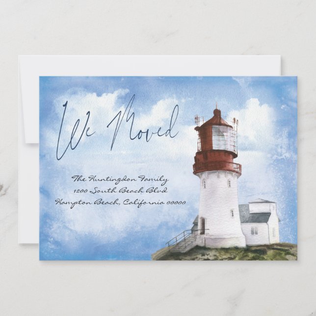 New Home Beach Lighthouse We Moved New Address Announcement (Front)