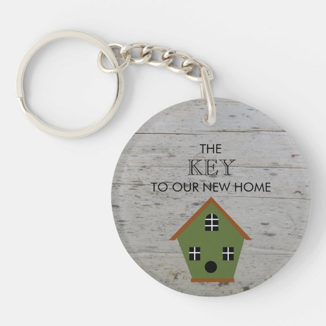 New Home Birdhouse key to our new home wood Keychain (Front)