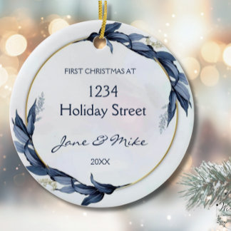 New Home Blue Floral First Home Christmas  Ceramic Ornament