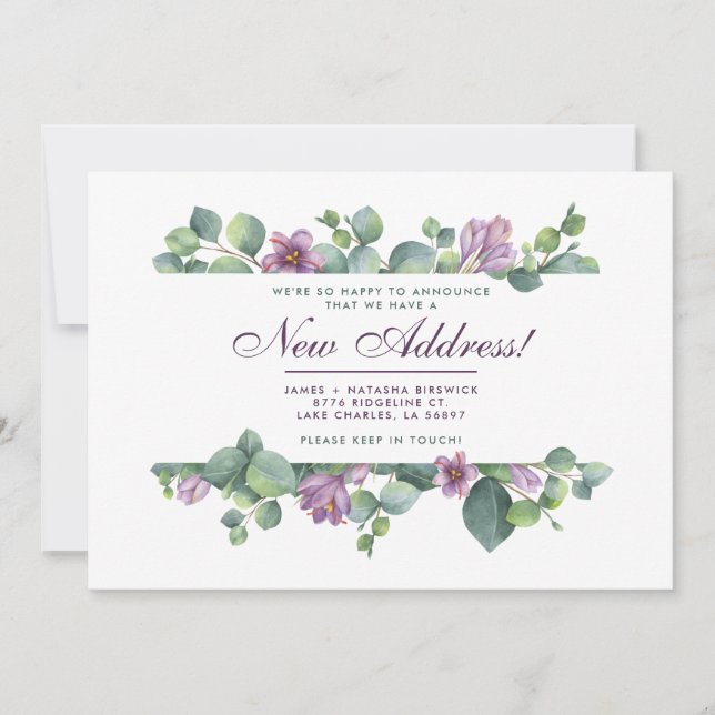 New Home Botanical We’ve Moved Eucalyptus Announcement (Front)