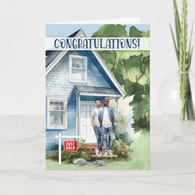 New Home Congratulations Biracial Gay Couple Card (Front)