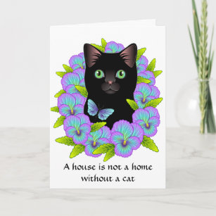 New Home Congratulations Card - Floral Cat cute