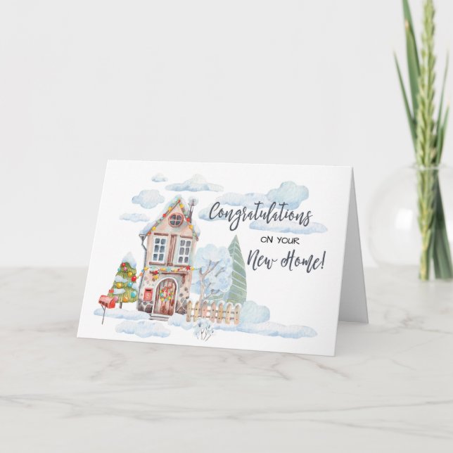 New Home Congratulations Cute Christmas Watercolor Card (Front)