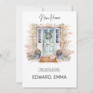 New Home Congratulations Personalized Watercolor Holiday Card