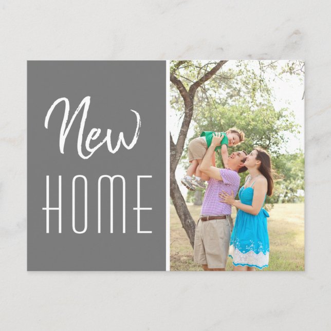 New Home Custom Family Photo Grey Moving Announcement Postcard (Front)