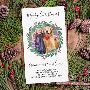 New Home Custom Photo Greenery Wreath Moving Enclosure Card