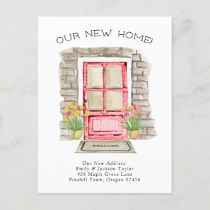 New Home - Cute New Address Watercolor Door Announcement Postcard
