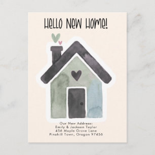 New Home - Cute New Address Watercolor Door Announcement Postcard
