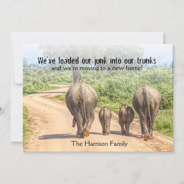 New Home Elephants We're Moving Announcement Funny (Front)