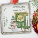 New Home First Festive Front Door Ceramic Ornament<br><div class="desc">First Christmas in new home holiday ornament - which you can edit for single, couples and families and personalize with the year and your new address. Festive christmas front door design, decorated with holly wreath and garland. The scene is set with cozy home elements including glowing lantern, christmas tree, snowman...</div>