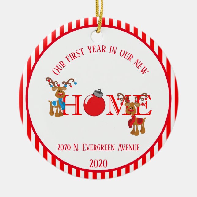New Home First Year Reindeer Ceramic Ornament (Front)