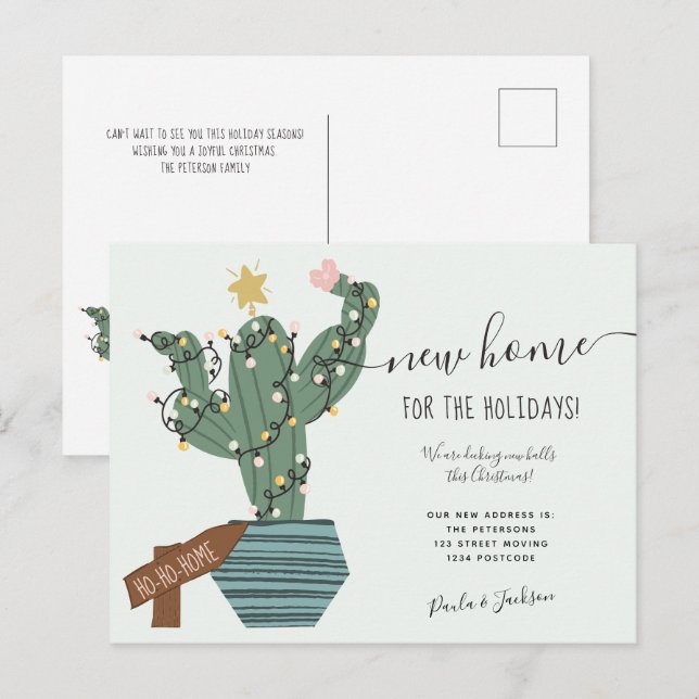New home for Christmas fun cactus garlands stars Announcement Postcard (Front/Back)