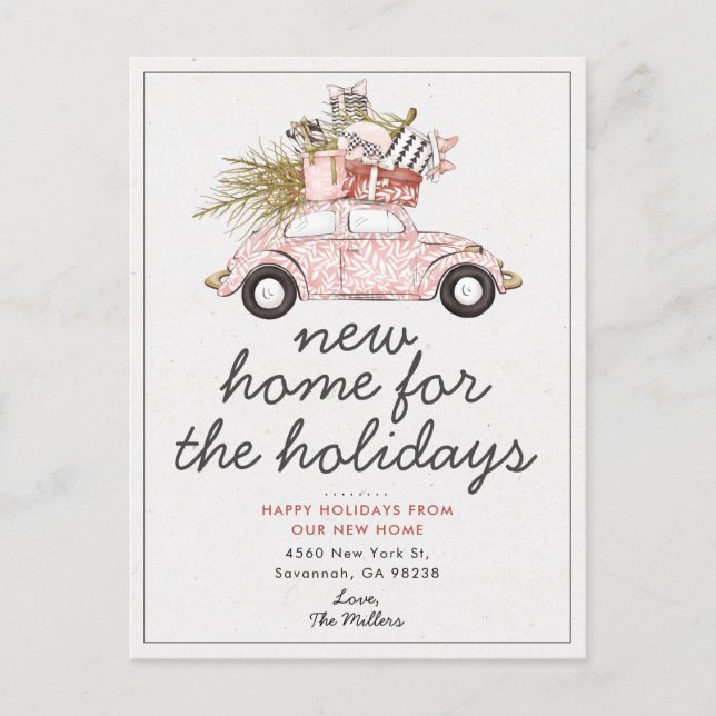 New Home for the Holidays Car Moving Announcement (Front)