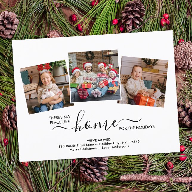 New Home For The Holidays Custom 3 Photo Moving Announcement Postcard (Creator Uploaded)