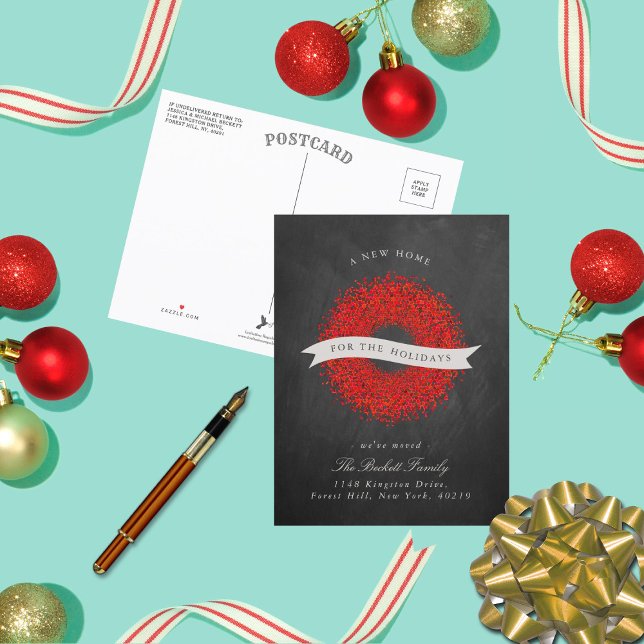 New Home For The Holidays | Modern Chalkboard Announcement Postcard (Creator Uploaded)