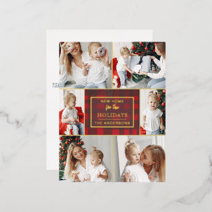 New Home for the Holidays Moving Photo Foil Holiday Postcard