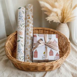 New Home Fun Floral  Wrapping Paper Sheet