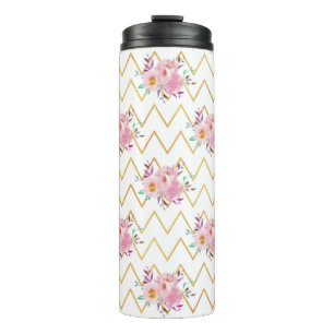 New Home Gift Purple And Green Floral Fabric Thermal Tumbler