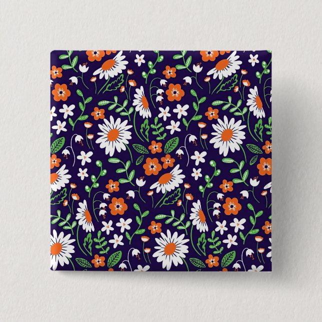 New Home Gift Simple Flowers 2 Inch Square Button (Front)