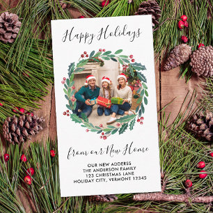 New Home Greenery Wreath Custom Photo Moving Enclosure Card