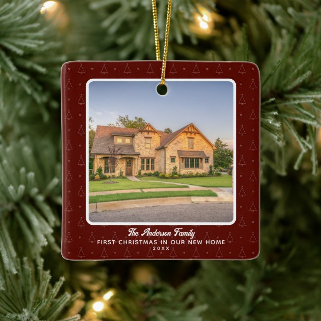 New Home House Photo First Christmas Ceramic Ornament (Tree)