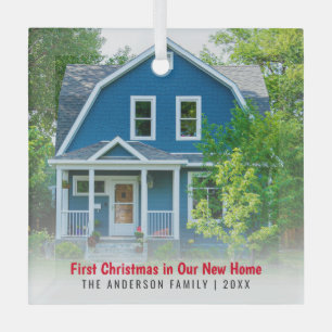 New Home House Photo First Christmas Glass Ornament