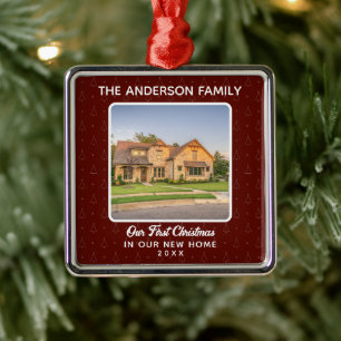 New Home House Photo First Christmas Metal Ornament