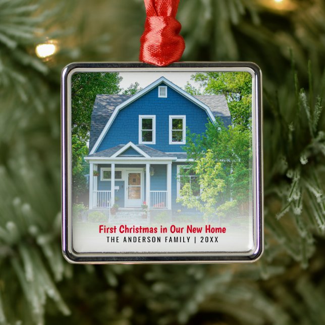 New Home House Photo First Christmas Metal Ornament (Tree)