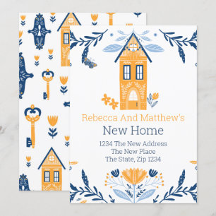 New Home Hygge Blue Yellow House and Flowers Invitation