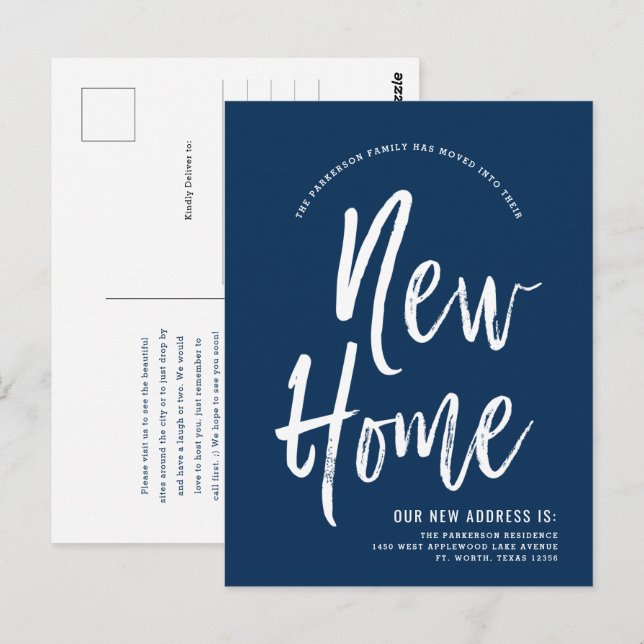 New Home | Minimal Navy Blue | New Address Postcard (Front/Back)