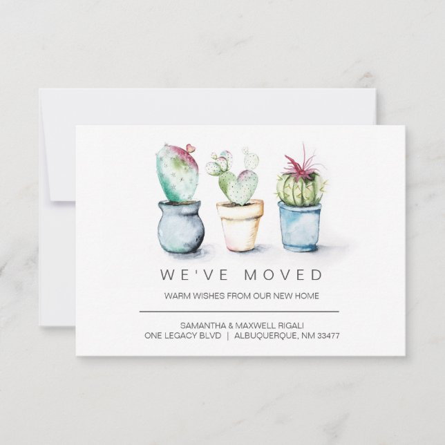 New Home Moving Announcement Watercolor Cactus (Front)