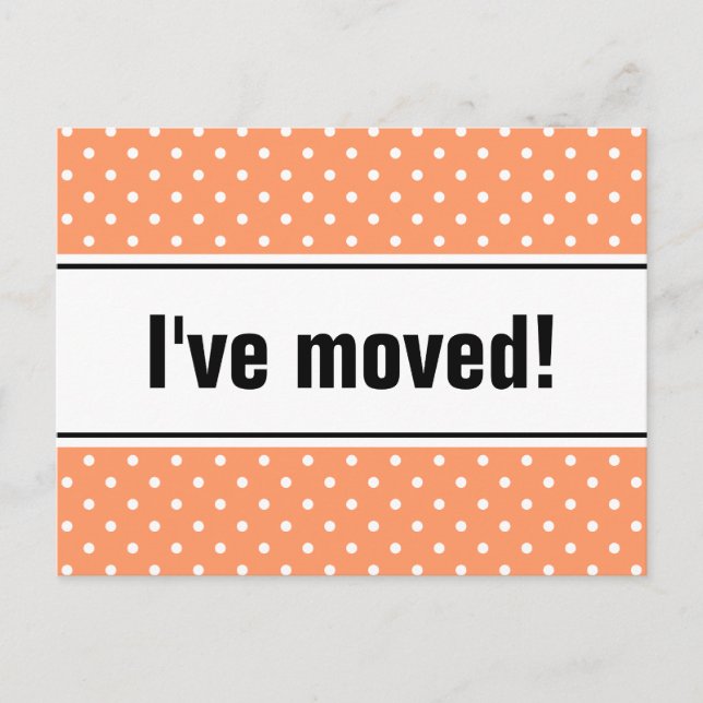 New home moving postcard coral and white polkadots (Front)
