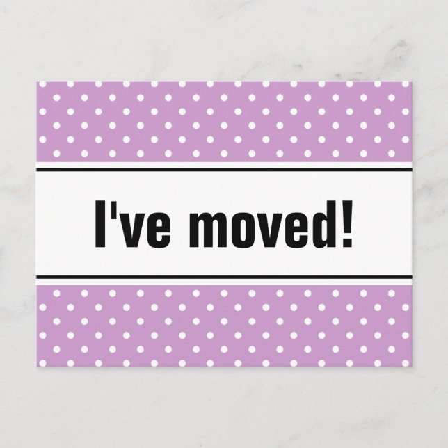New home moving postcard lavender purple polkadots (Front)