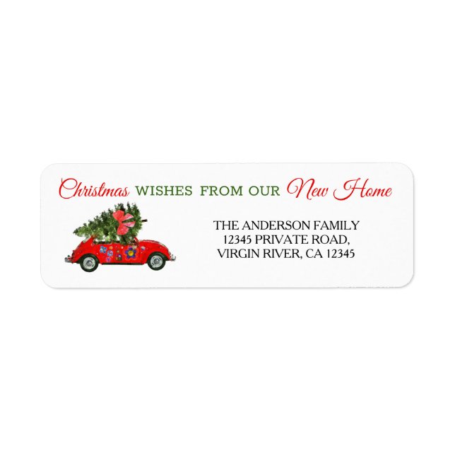 New home moving Red Christmas car with tree white (Front)
