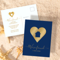 New Home Navy Blue Faux Gold Heart House Address