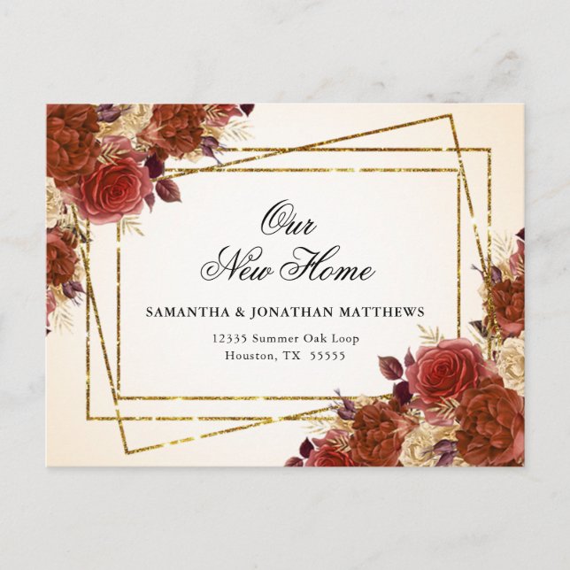 New Home New Address Fall Flowers Postcard (Front)