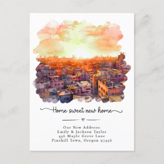 New Home - New Address Watercolor City Announcement Postcard